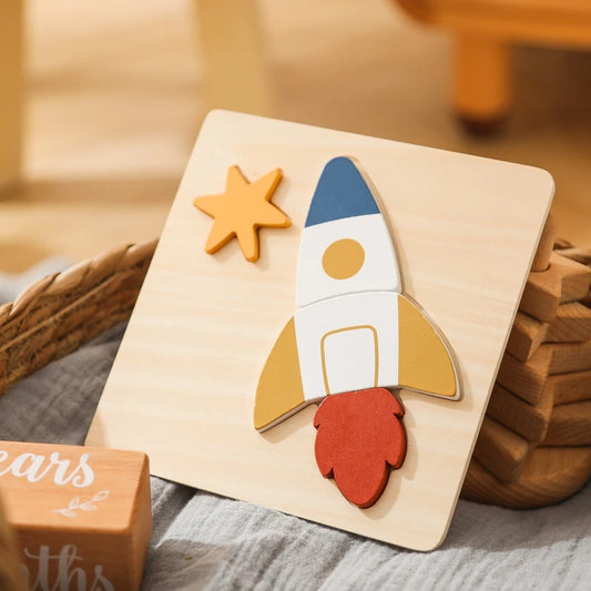 Wooden Space Puzzle Set for Toddlers – Planet, Rocket & Astronaut Educational Toy
