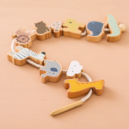 Wooden Animal Lacing Toy for Toddlers - Montessori Fine Motor Skills Activity