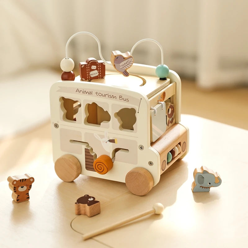 Wooden Montessori Activity Bus  – Sensory and Motor Skills Toddlers