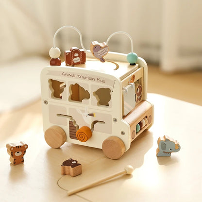 Wooden Montessori Activity Bus  – Sensory and Motor Skills Toddlers