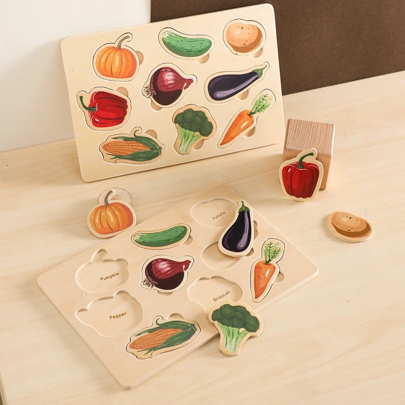 Montessori Wooden Toddler Puzzle Set – Animals, Vegetables & Ocean Themes
