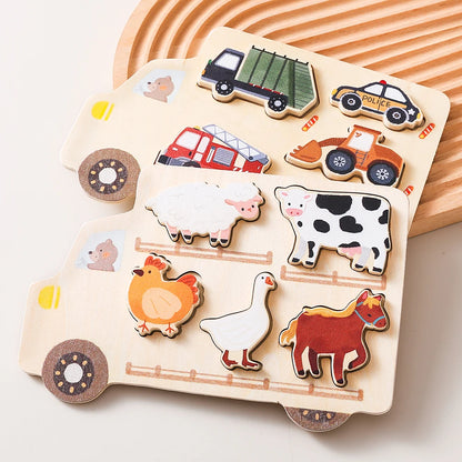 Toddler Learning Puzzle – Chunky Wooden Animal & Vehicle Matching Boards