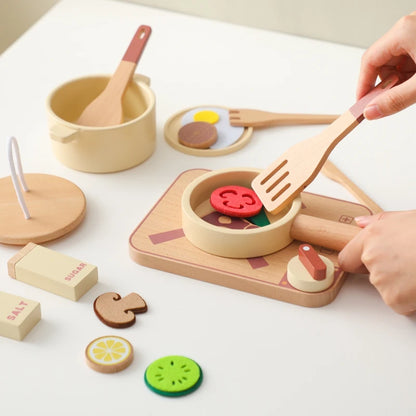 Wooden Kitchen Play Set – Pretend Cooking Toys for Toddlers and Kids