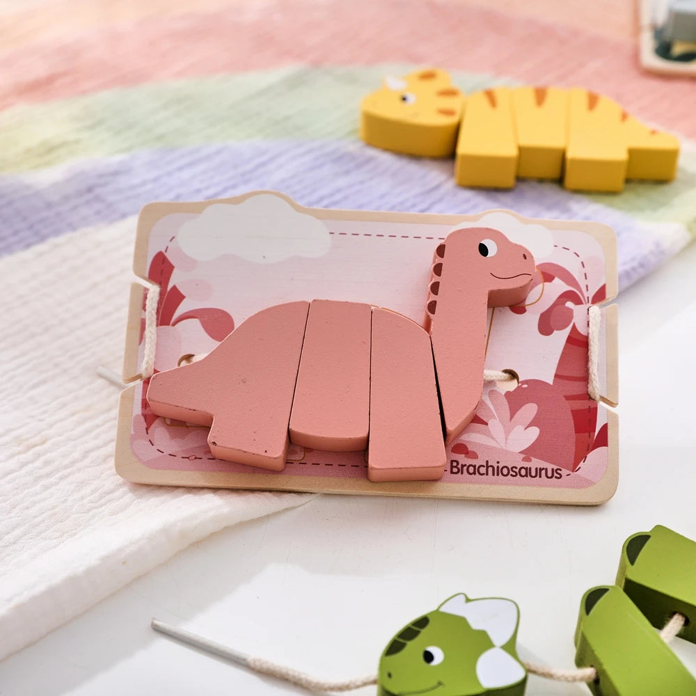 Wooden Dinosaur Lacing Puzzle – Montessori Fine Motor Toy for Toddlers