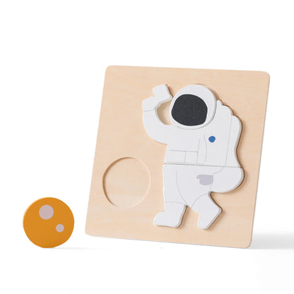 Wooden Space Puzzle Set for Toddlers – Planet, Rocket & Astronaut Educational Toy