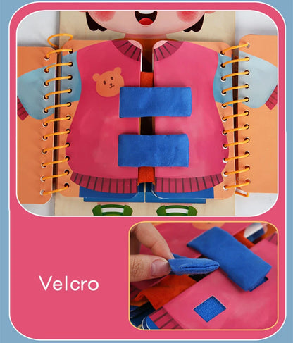 Montessori Dressing Skills Busy Board Book – Practical Life Learning Toy