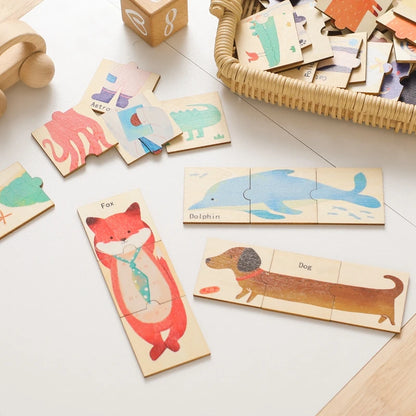 48-Piece Wooden Matching Puzzle – Animal & Character Learning Set for Toddlers
