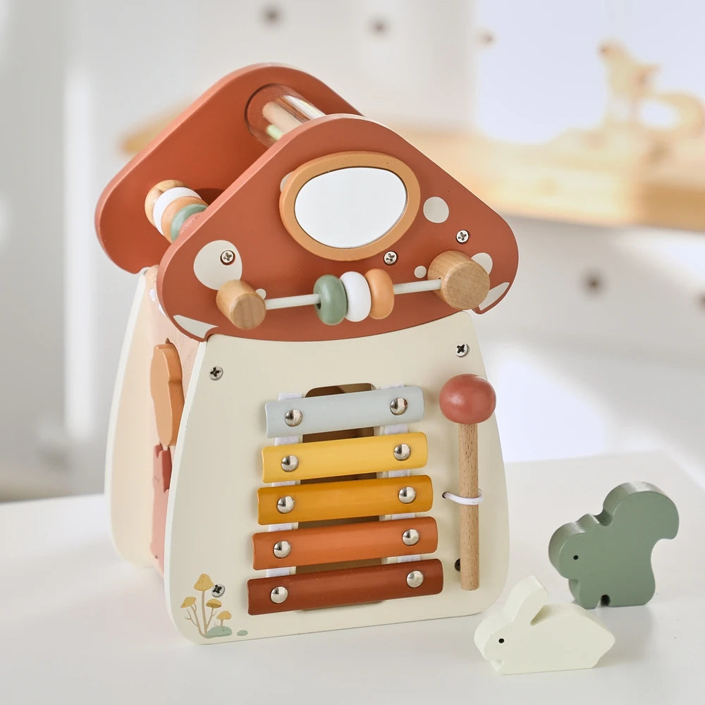 Wooden Mushroom Toy for Toddlers – Montessori Activity Cube