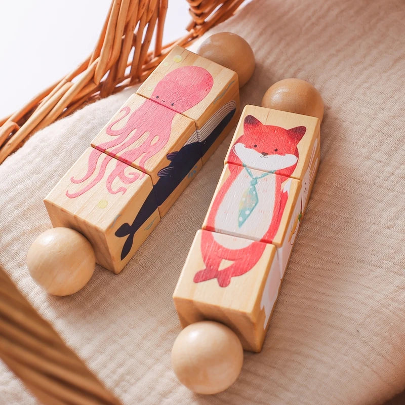 Wooden Rotating Animal Puzzle - Montessori Toddler Matching Toy