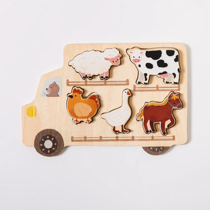 Toddler Learning Puzzle – Chunky Wooden Animal & Vehicle Matching Boards