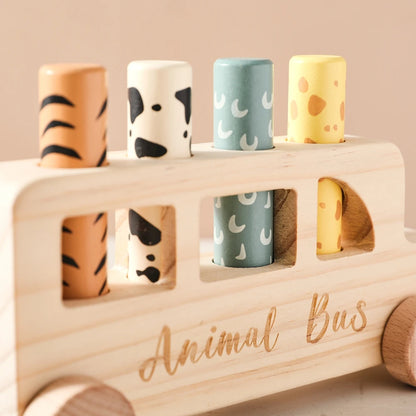 Montessori Wooden Pop-Up Animal Bus Toy