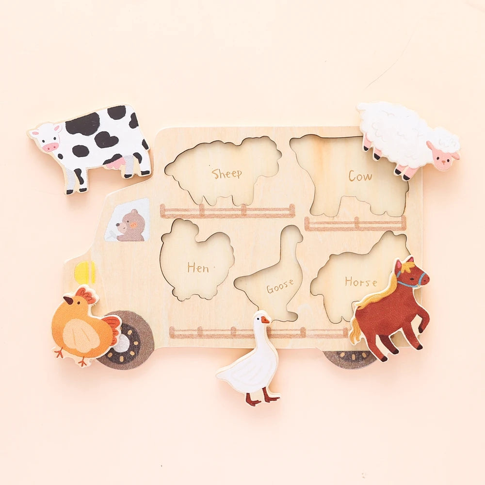 Toddler Learning Puzzle – Chunky Wooden Animal & Vehicle Matching Boards
