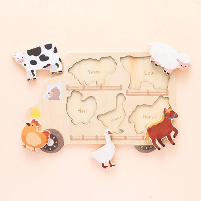 Montessori Wooden Animal & Vehicle Puzzle Set