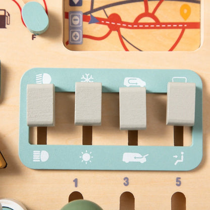 Wooden Car Dashboard Busy Board – Montessori Driving Toy for Toddlers