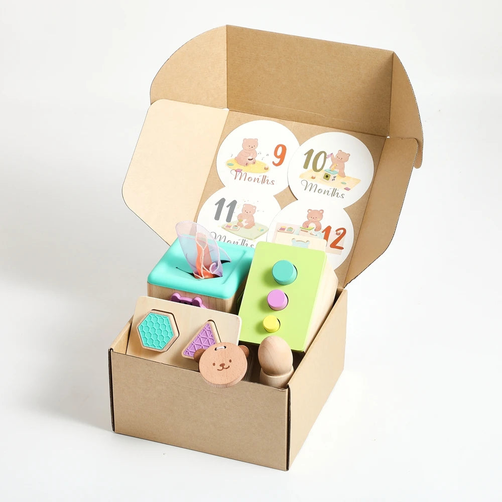 Montessori Wooden Activity Box for 9–12 Months – Educational Baby Toy Set