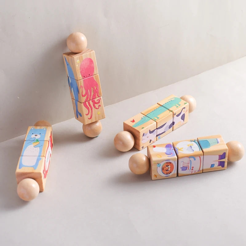 Wooden Rotating Animal Puzzle - Montessori Toddler Matching Toy