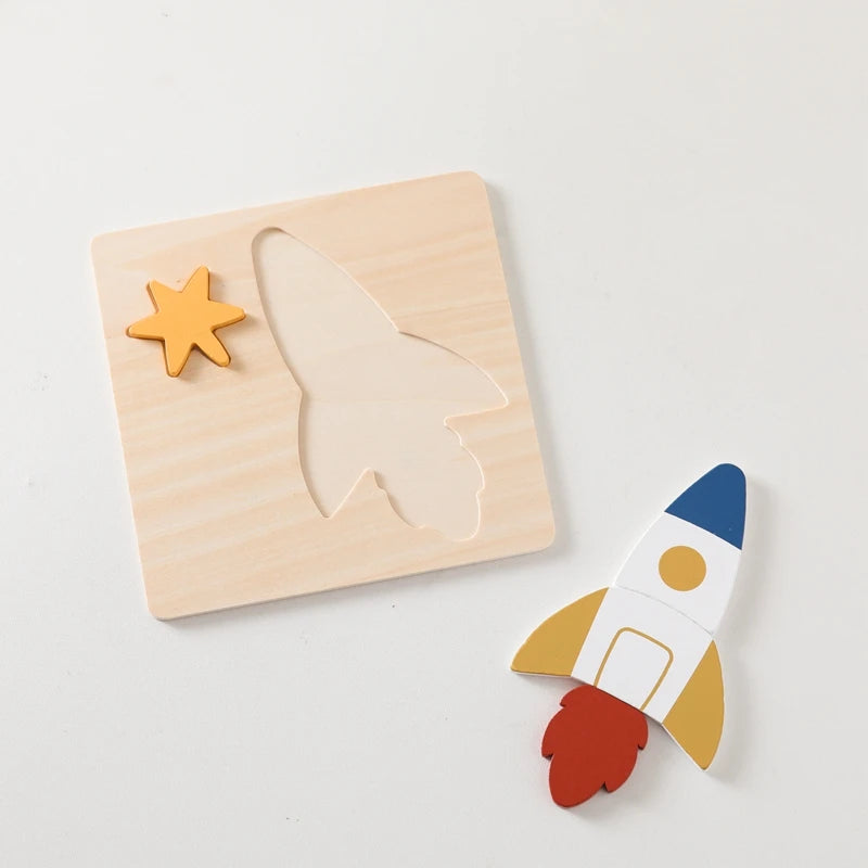 Wooden Space Puzzle Set for Toddlers – Planet, Rocket & Astronaut Educational Toy