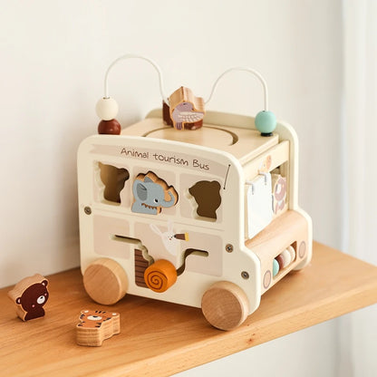 Wooden Montessori Activity Bus  – Sensory and Motor Skills Toddlers