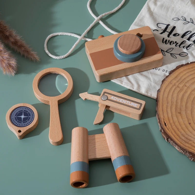 Montessori Wooden Adventure Kids Toy Set – Camera, Compass, Binoculars & More