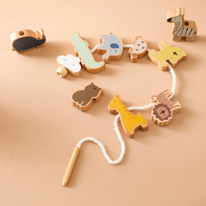 Wooden Animal Lacing Toy for Toddlers - Montessori Fine Motor Skills Activity