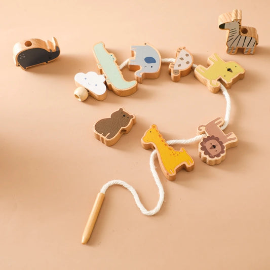 Wooden Animal Lacing Toy for Toddlers - Montessori Fine Motor Skills Activity