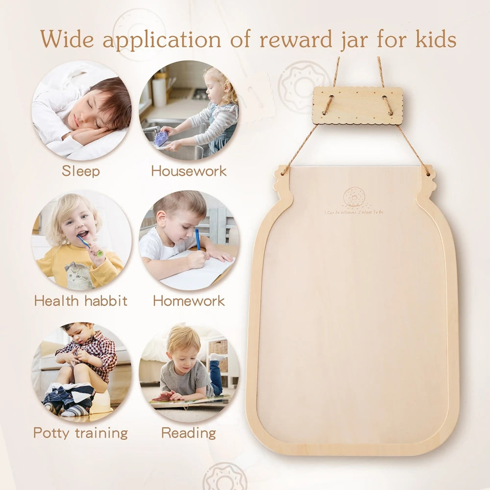 Wooden Reward Jar for Kids – Behavior Chart with Tokens, Habit Tracker & Coupons