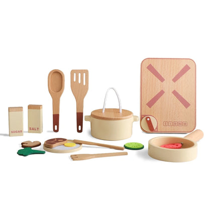 Wooden Kitchen Play Set – Pretend Cooking Toys for Toddlers and Kids