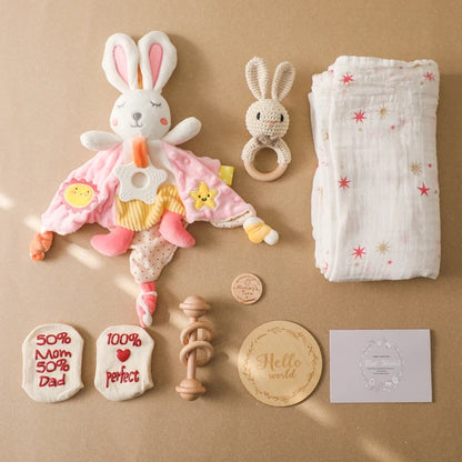Deluxe Newborn Baby Gift Box – Plush Animal, Swaddle, Rattle & Keepsakes