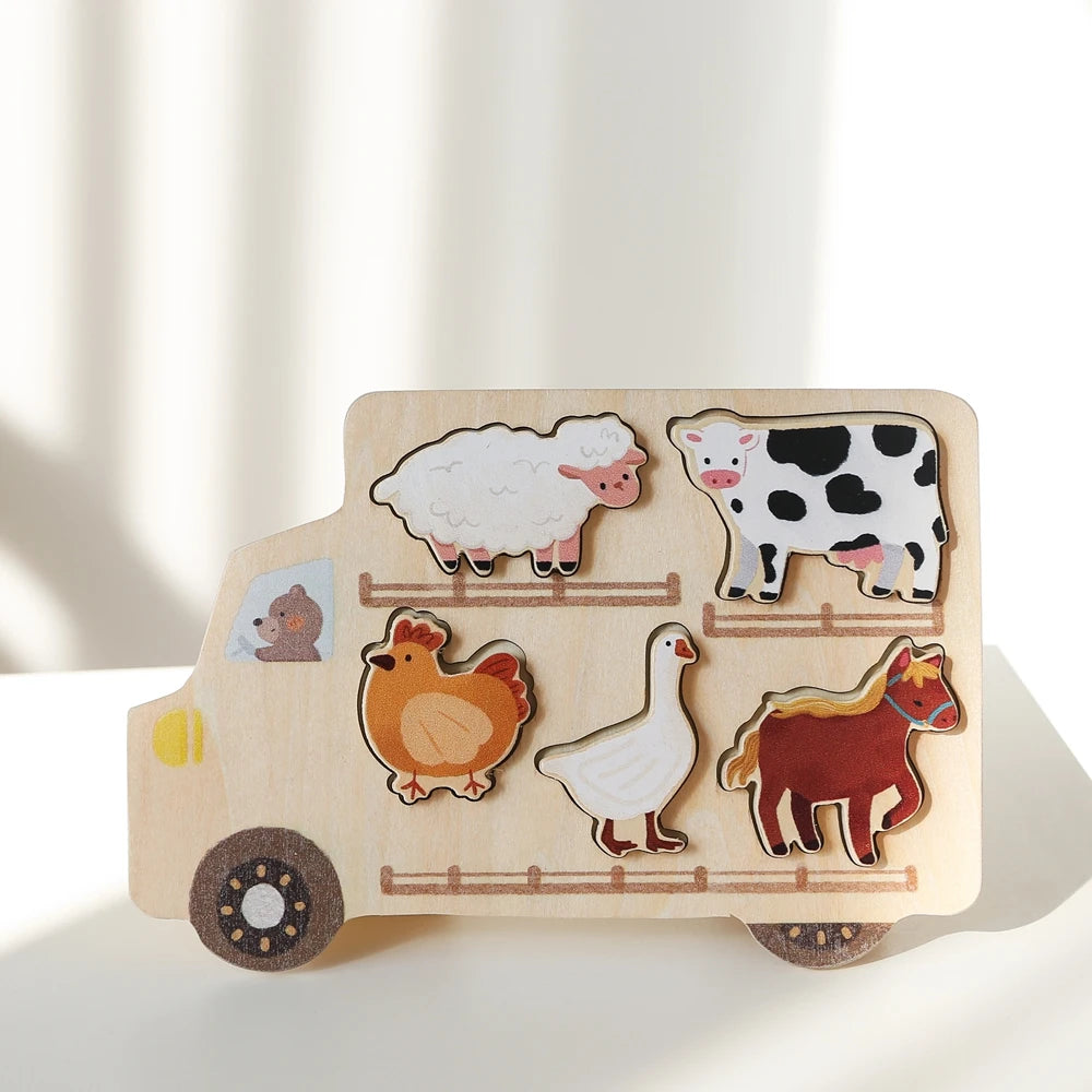 Montessori Wooden Animal & Vehicle Puzzle Set