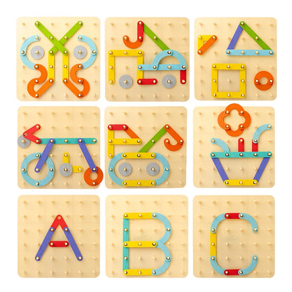 Wooden Peg Board Construction Set – Montessori Engineering & Creativity Toy