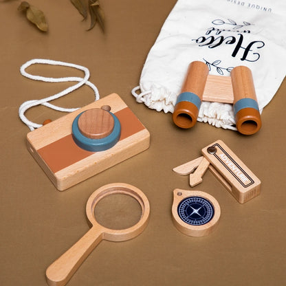 Montessori Wooden Adventure Kids Toy Set – Camera, Compass, Binoculars & More