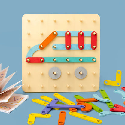 Wooden Peg Board Construction Set – Montessori Engineering & Creativity Toy
