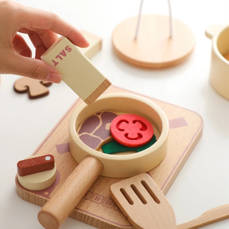 Wooden Kitchen Play Set – Pretend Cooking Toys for Toddlers and Kids