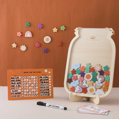 Wooden Reward Jar for Kids – Behavior Chart with Tokens, Habit Tracker & Coupons