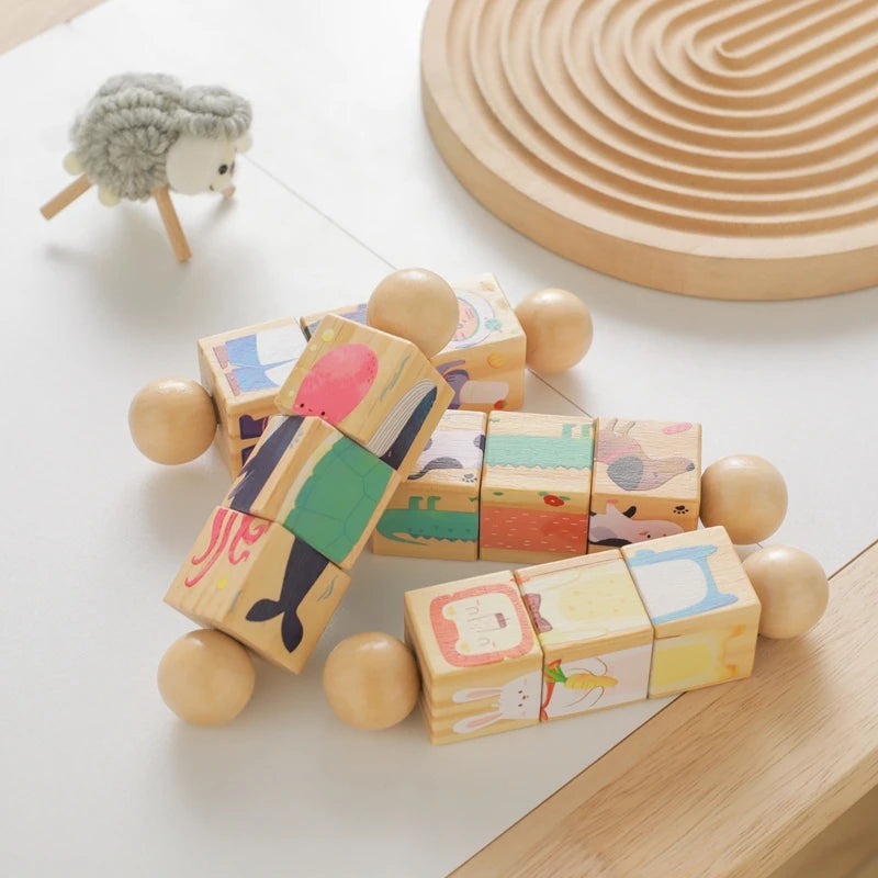 Wooden Rotating Animal Puzzle - Montessori Toddler Matching Toy