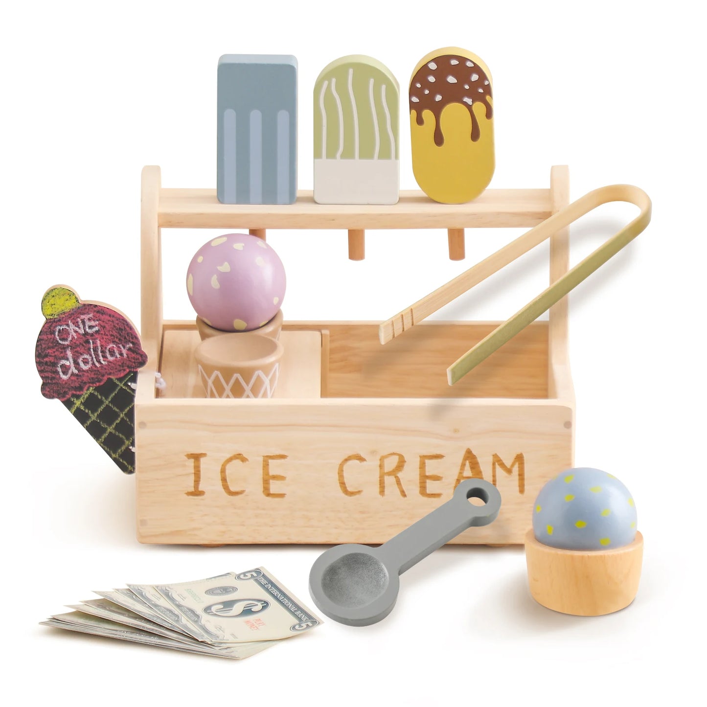Montessori Ice Cream Toy Set – Wooden Scoops, Popsicles & Money Play Kit