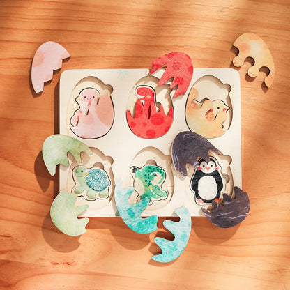 Montessori Wooden Animal & Vehicle Puzzle Set