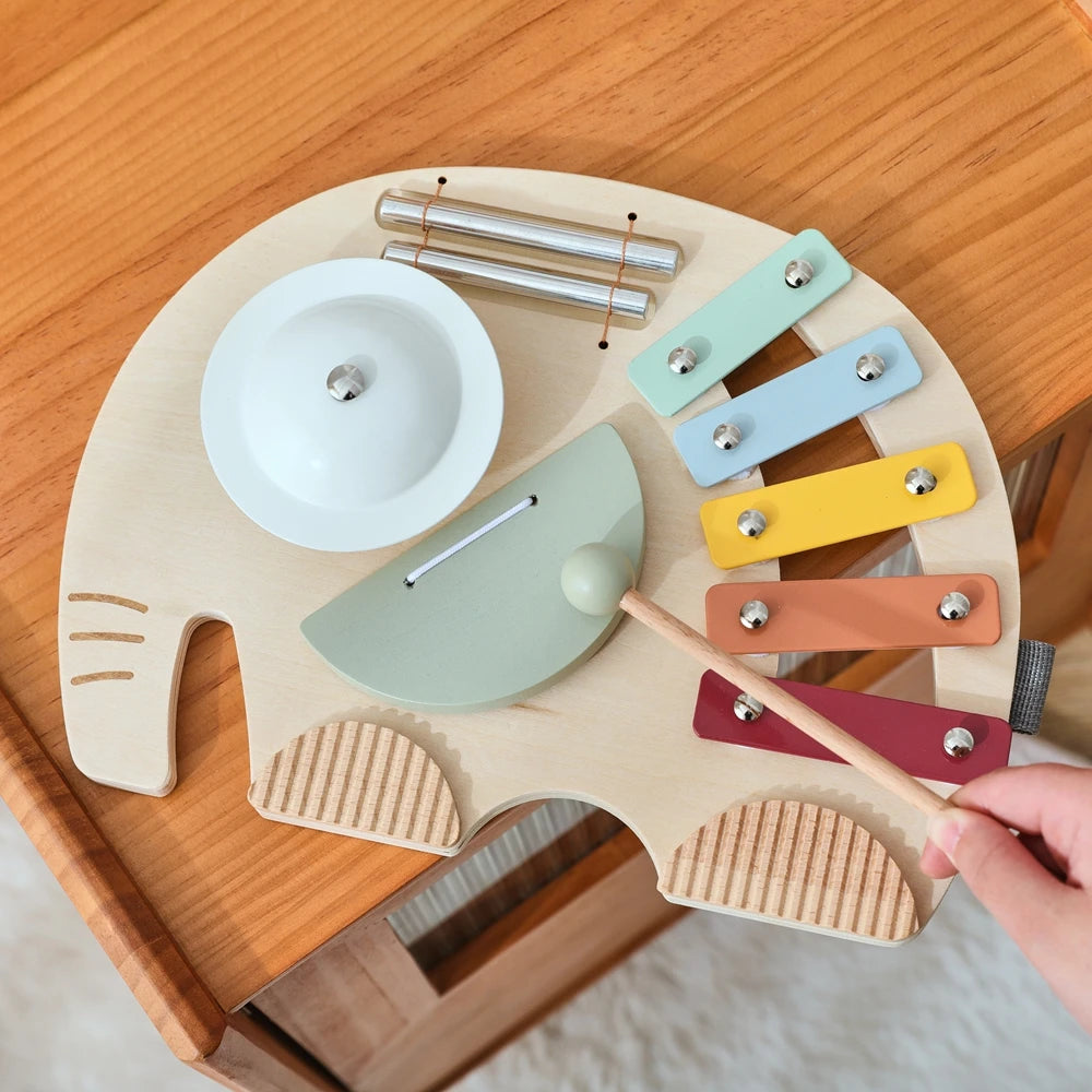 Elephant Wooden Musical Toy – 4-in-1 Montessori Music Board for Toddlers