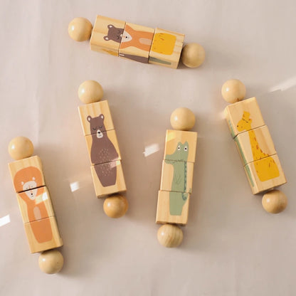 Montessori Wooden Rotating Animal Rattle – Early Learning Sensory Toy for Babies & Toddlers