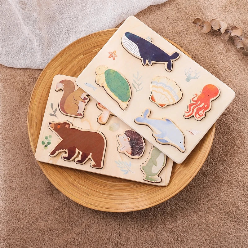 Montessori Wooden Puzzles - Toddler Fine Motor Skills Toy