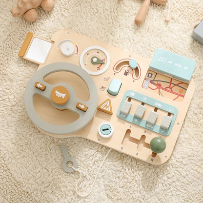 Wooden Car Dashboard Busy Board – Montessori Driving Toy for Toddlers