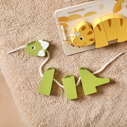 Wooden Dinosaur Lacing Puzzle – Montessori Fine Motor Toy for Toddlers